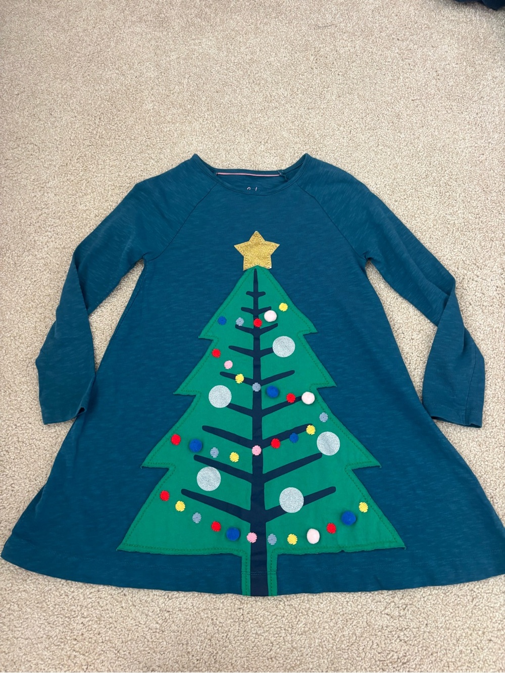 Girls mini boden long sleeve Christmas tree holiday dress tunic 5/6.